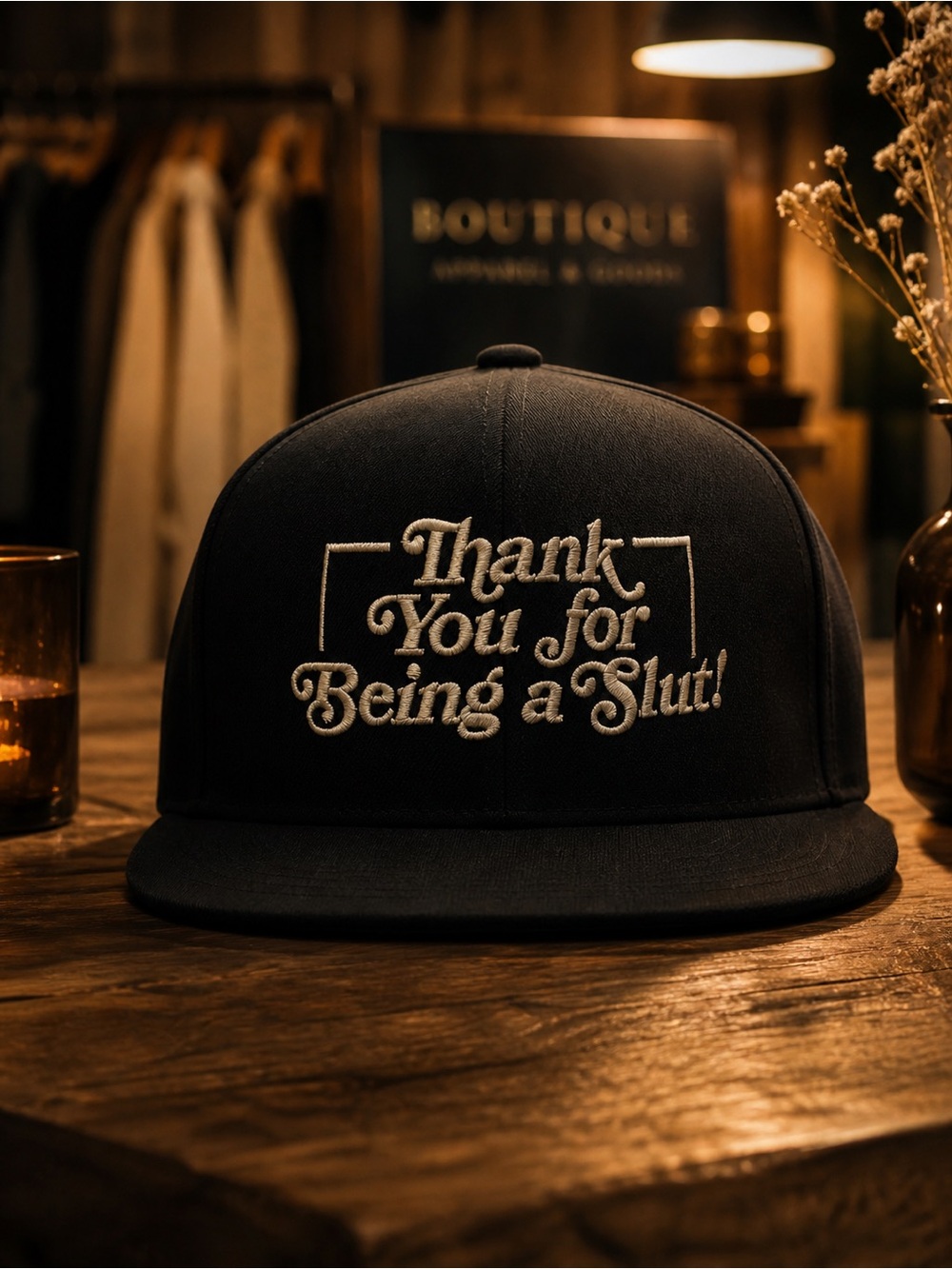 Kirill Black Embroidered Statement Snapback Hat - Thank You for Being a S***!